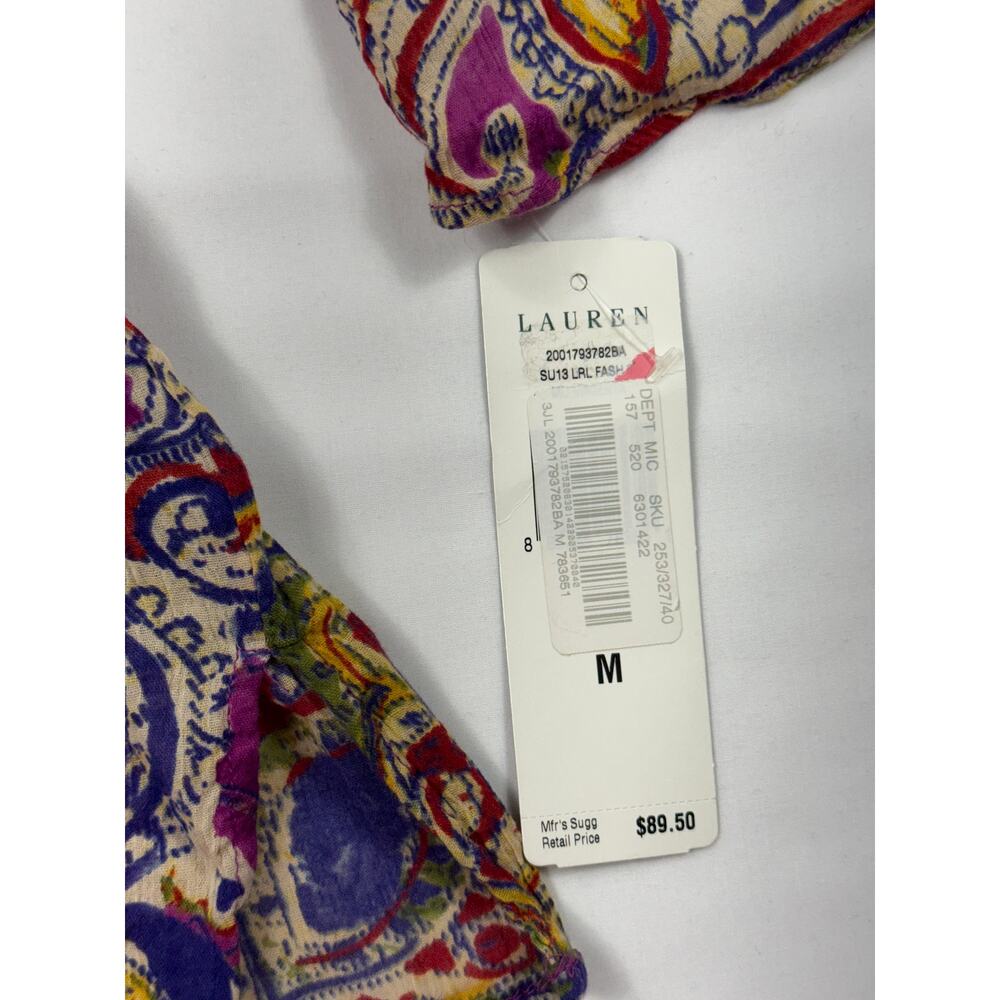 NWT Lauren Ralph Lauren M paisley blouse 100% cotton bell sleeves.  - Picture 7 of 12